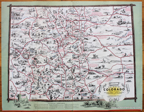 Antique-Printed-Color-Pictorial-Map-Colorful-Colorado-******-United-States-Colorado-1942-Bradford-Robinson-Maps-Of-Antiquity