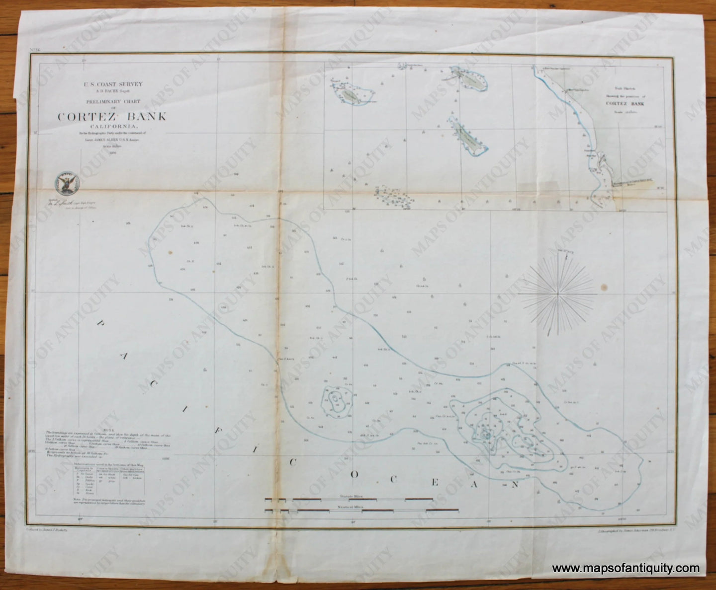 Hand-Colored-Antique-Map-Preliminary-Chart-of-Cortez-Bank-California.-United-States-West-1856-USCS-Maps-Of-Antiquity