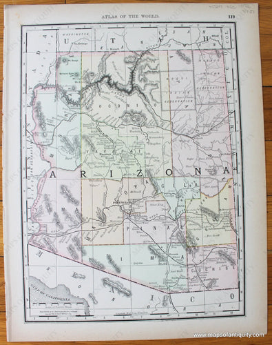 Antique-Printed-Color-Map-Arizona-verso-Utah-**********-United-States-West-1892-Rand-McNally-Maps-Of-Antiquity