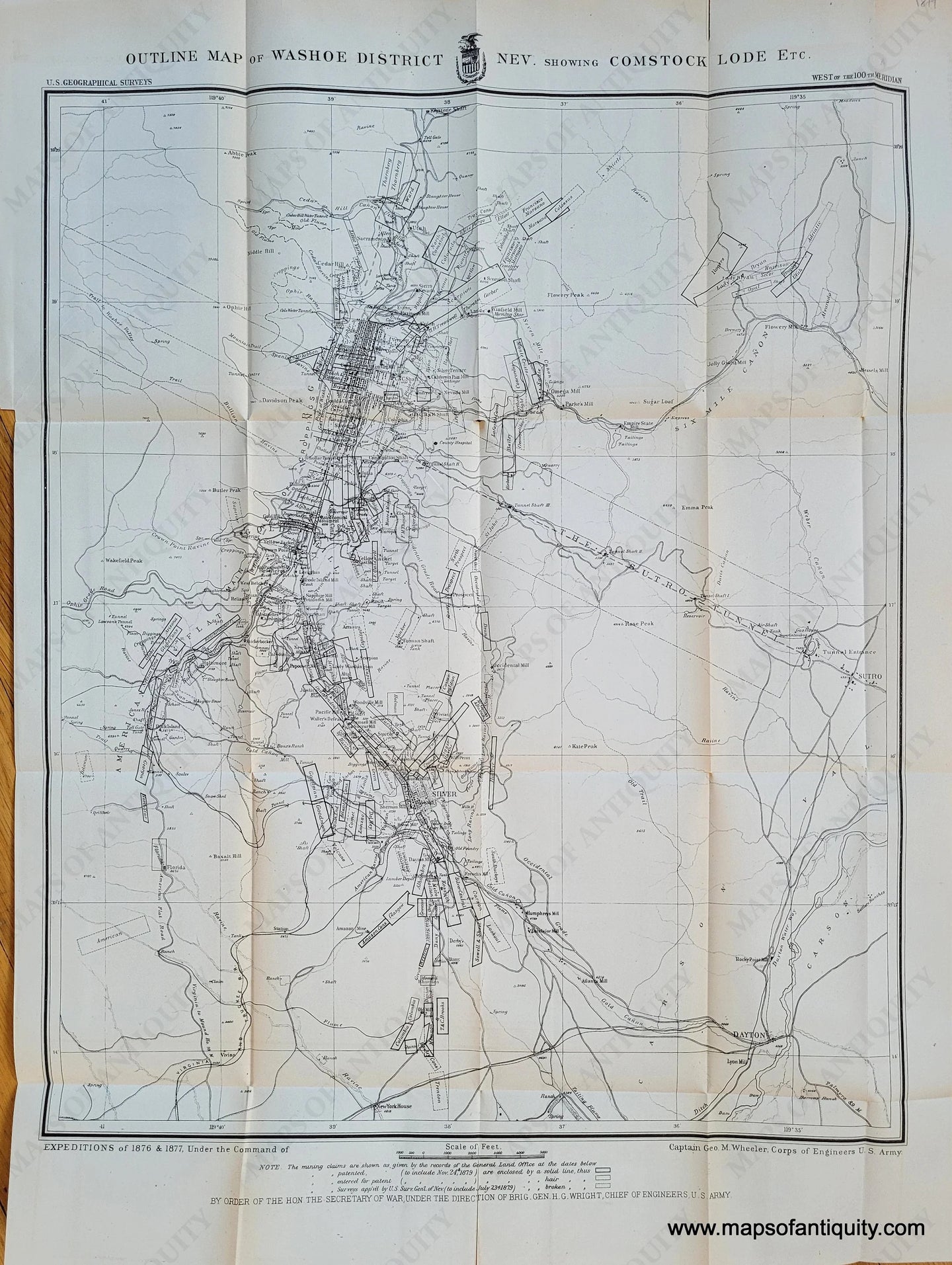 Antique-Black-and-White-Map-Outline-Map-of-Washoe-District-Nev.-Showing-Comstock-Lode-Etc.-Nevada-Dayton-Savage-Mine-Virginia-City-United-States-West-1879-Wheeler-Maps-Of-Antiquity