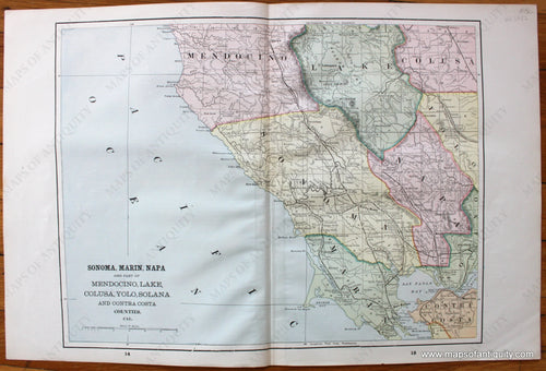 Antique-Map-California-Sonoma-Marin-Napa-and-Part-of-Mendocino-Lake-Colusa-Yolo-Solana-and-Contra-Costa-Counties-Cal.-County-Home-Library-and-Supply-Association-Pacific-Coast-1892-1890s-1800s-Late-19th-Century-Maps-of-Antiquity-