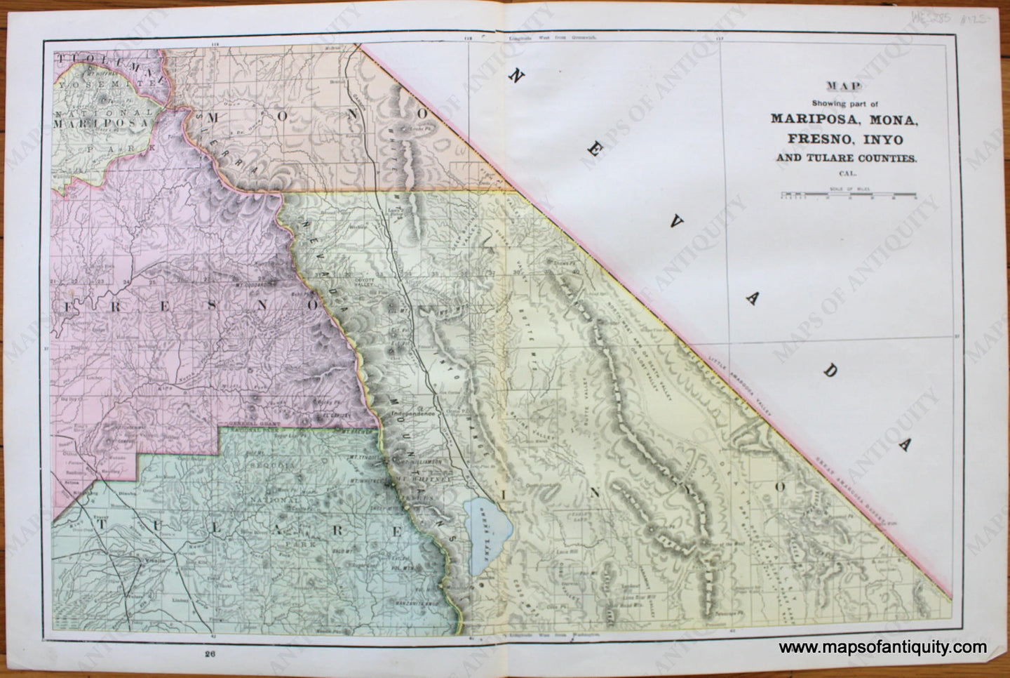 Antique-Map-California-Showing-part-of-Mariposa-Mona-Fresno-Inyo-and-Tulare-Counties-Cal.-County-Home-Library-and-Supply-Association-Pacific-Coast-1892-1890s-1800s-Late-19th-Century-Maps-of-Antiquity-