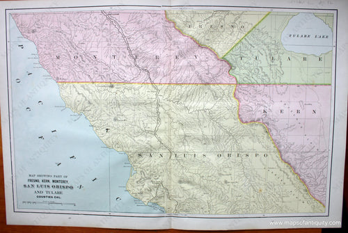 Antique-Map-California-Showing-part-of-Fresno-Kern-Monterey-San-Luis-Obispo-and-Tulare-Counties-Cal.-County-Home-Library-and-Supply-Association-Pacific-Coast-1892-1890s-1800s-Late-19th-Century-Maps-of-Antiquity-