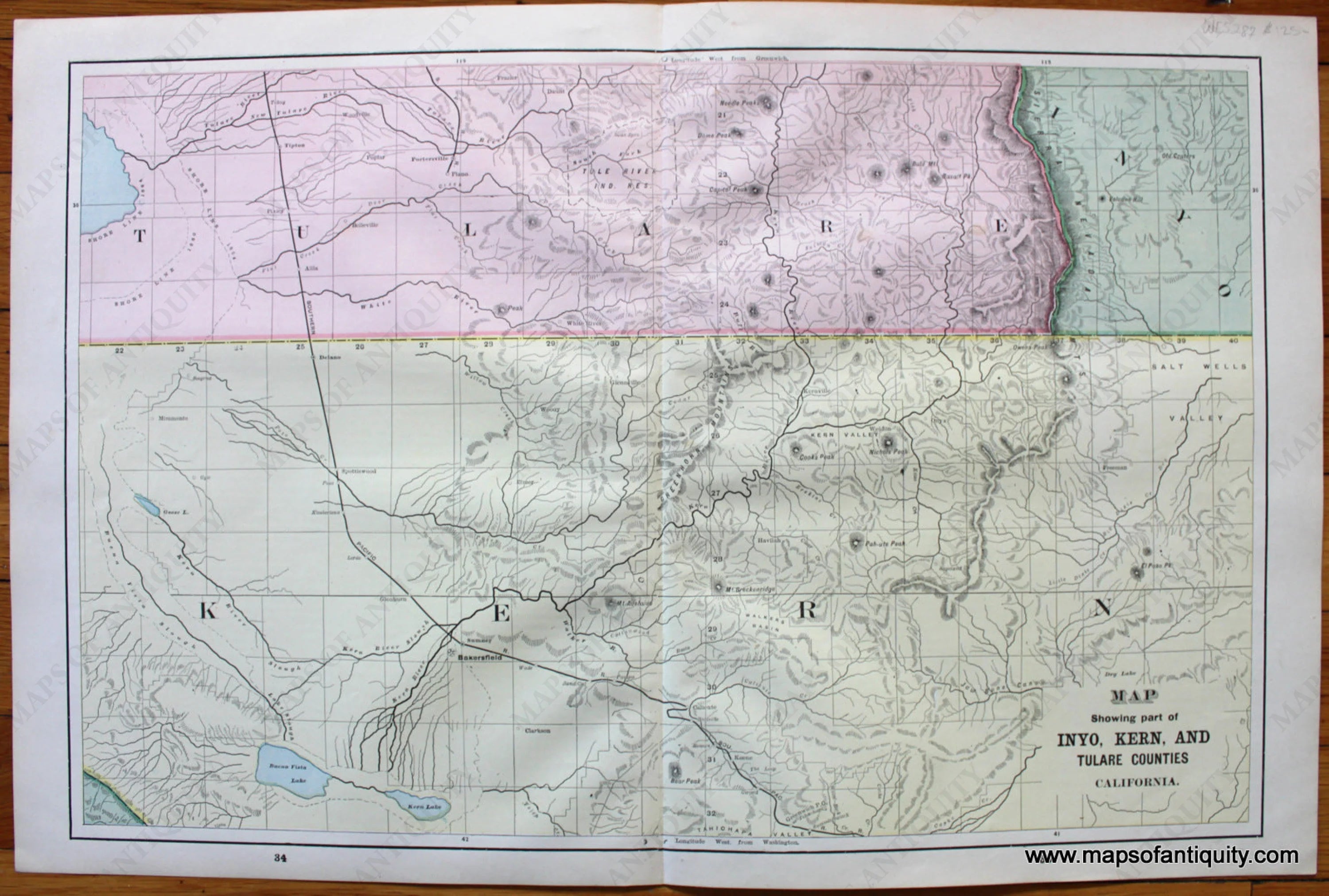 1892 - Map Showing part of Inyo, Kern, and Tulare Counties, California ...