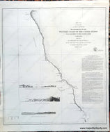 Black and white map with a minimalist look, showing only the coast with the latitude and longitude lines, compass rose, recognition profiles,  and title.