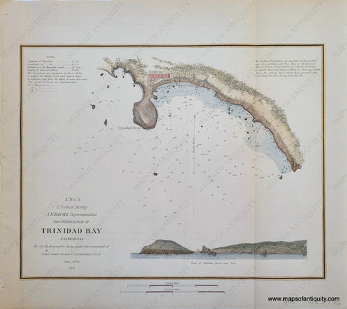 Antique-Coast-Chart-Reconnaissance-of-Trinidad-Bay,-California-1851-USCS-West-California-1800s-19th-century-Maps-of-Antiquity