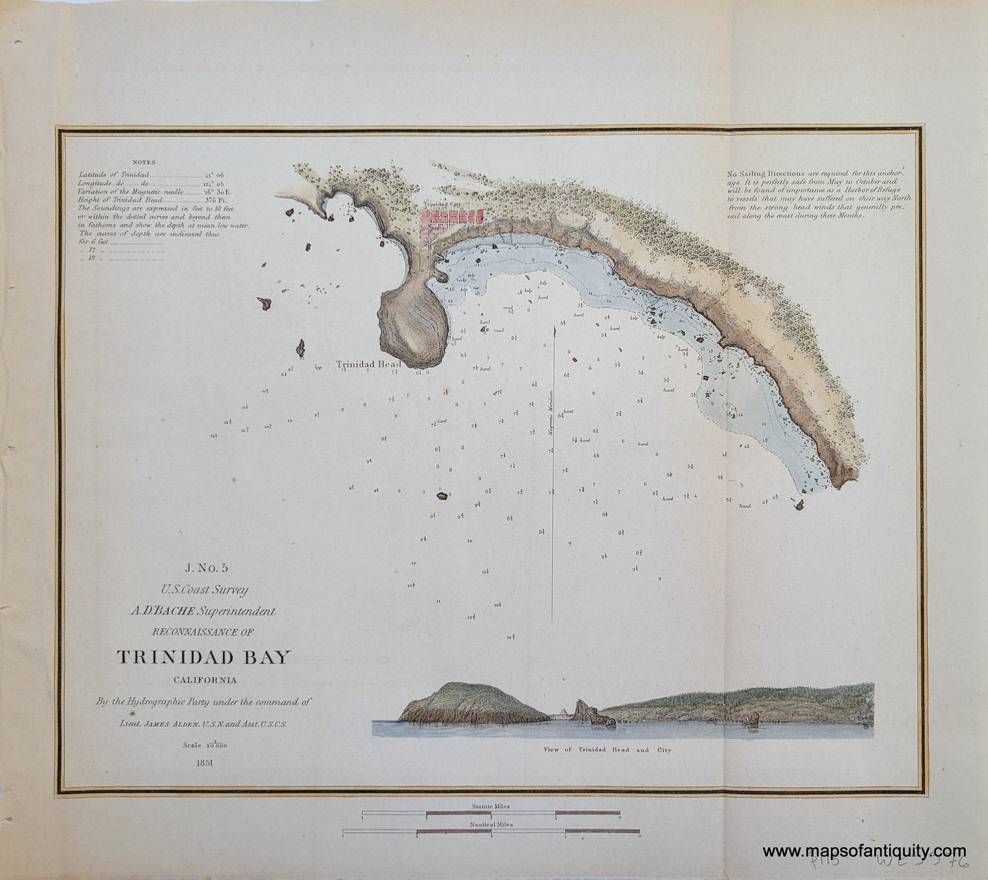 Antique-Coast-Chart-Reconnaissance-of-Trinidad-Bay,-California-1851-USCS-West-California-1800s-19th-century-Maps-of-Antiquity