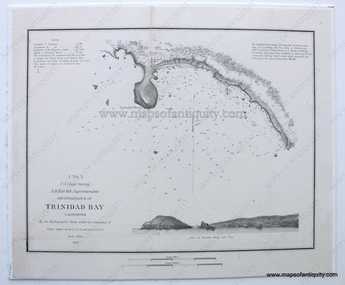 Antique-Uncolored-Coast-Chart-Reconnaissance-of-Trinidad-Bay,-California-1851-USCS-West-California-1800s-19th-century-Maps-of-Antiquity