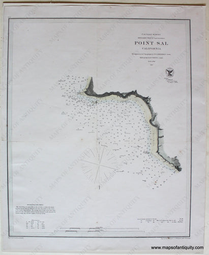 Hand-Colored-Antique-Coast-Chart-Point-Sal,-California-1867-USCS-West-California-1800s-19th-century-Maps-of-Antiquity