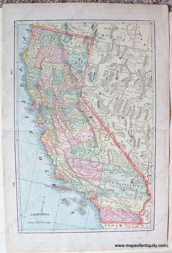 Antique-Printed-Color-Map-California-verso-maps:-San-Francisco-and-Nevada-c.-1890-Cram-West-1800s-19th-century-Maps-of-Antiquity