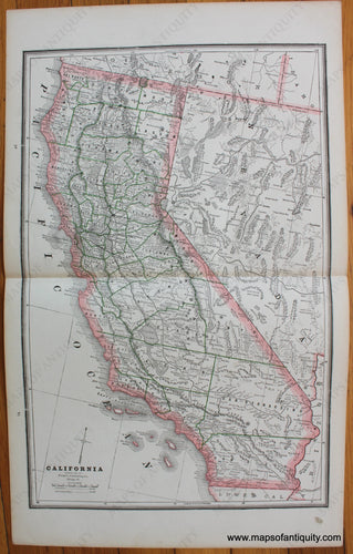 Antique-Printed-Color-Map-California;-verso:-Nevada-and-Yellowstone-National-Park-1888-PeopleÃ¢â‚¬â„¢s-Publishing-Company-California-1800s-19th-century-Maps-of-Antiquity