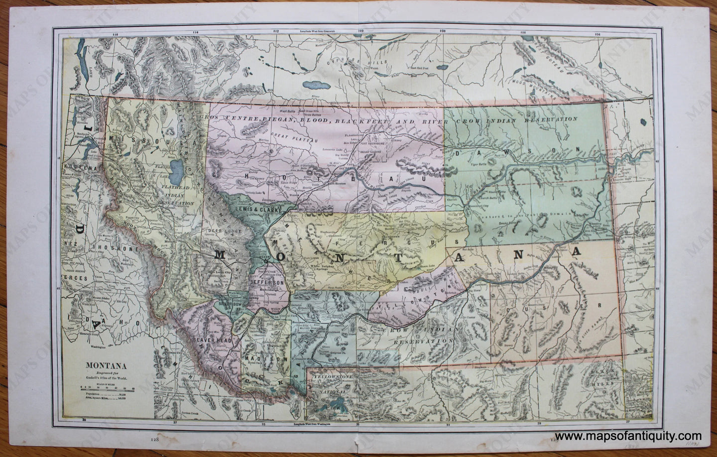 Antique-Printed-Color-Map-Montana;-verso:-Utah-Wyoming-1888-Gaskell-West-1800s-19th-century-Maps-of-Antiquity