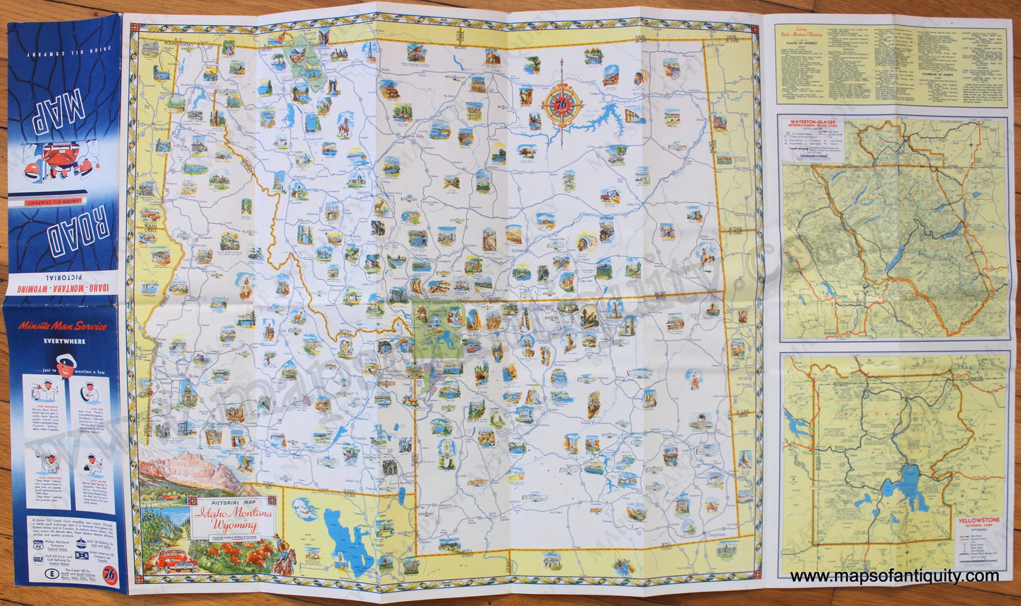 Antique-Printed-Color-Folding-Map-Pictorial-Map-Idaho-Montana-Wyoming-1947-Rand-McNally-/-Union-Oil-Company-West--1900s-20th-century-Maps-of-Antiquity