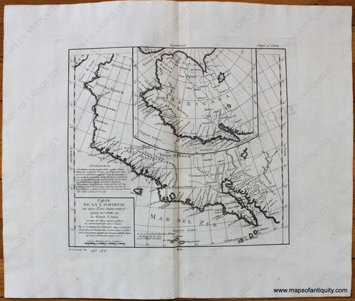 Antique-Uncolored-Map-West-Carte-De-La-Californie-Et-Des-Pays-Nord-Ouest-separes-de-L'Asie-par-le-Detroit-d'AnianÃ¢â‚¬Â¦-1772-Vaugondy-/-Diderot-California-1700s-18th-century-Maps-of-Antiquity