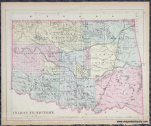Load image into Gallery viewer, Antique Map of Indian Territory with colors of pink, blue, green, yellow. Antique-Hand-Colored-Map-Double-sided-map:-Colorado;-verso:-Indian-Territory-United-States-West-1885-Mitchell-Maps-Of-Antiquity-1800s-19th-century
