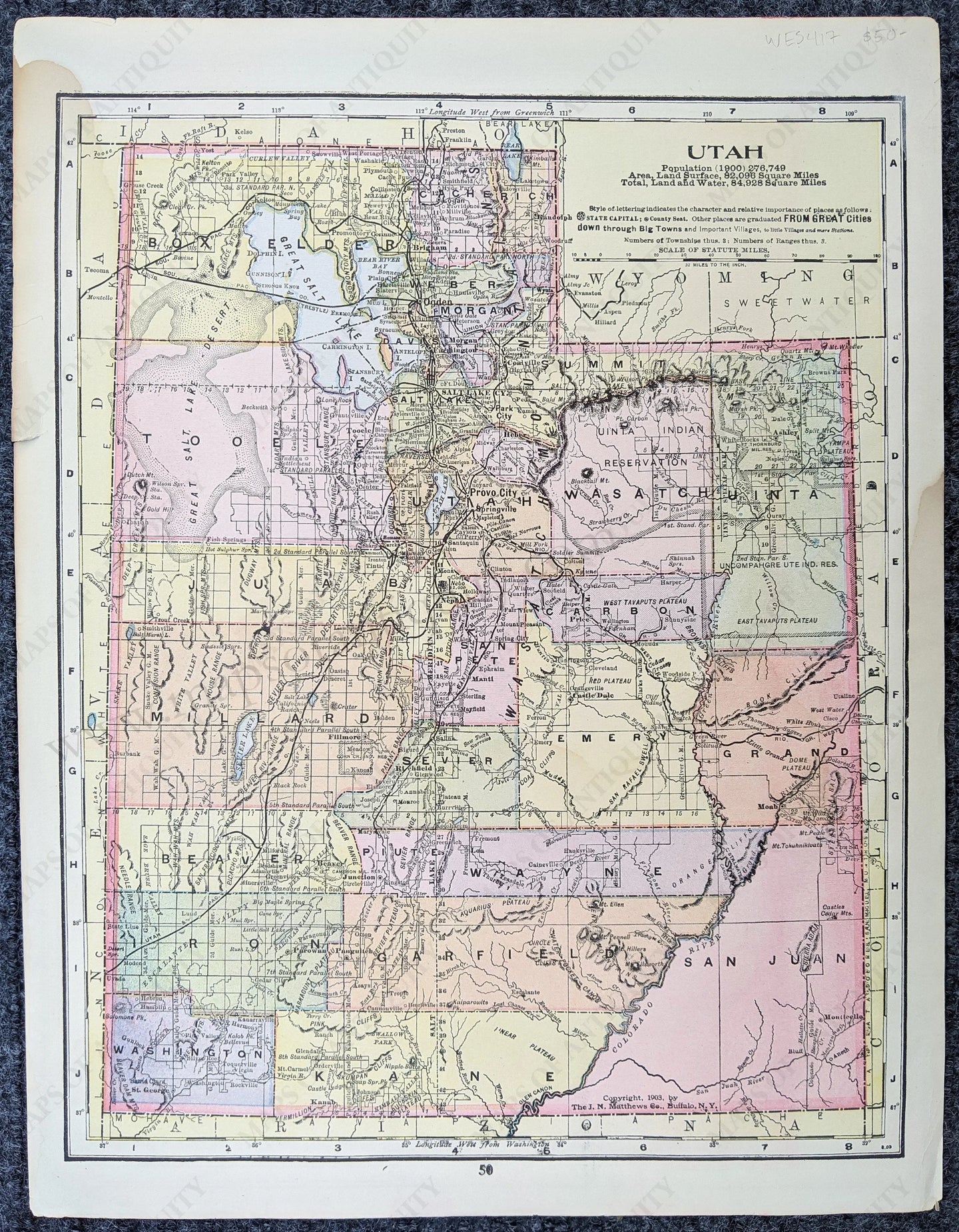 Genuine-Antique-Map-Map-of-Utah-verso:-Map-of-Montana-United-States-West-1903-The-J.N.-Matthews-Co.-/-Mast-Crowell-&-Kirkpatrick-Maps-Of-Antiquity-1800s-19th-century