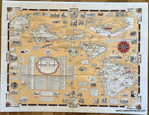 Genuine-Antique-Pictorial-Map-A-Pictorial-Map-of-the-Hawaiian-Islands,-The-United-States'-Fiftieth-State-1960-Ernest-Dudley-Chase-Maps-Of-Antiquity