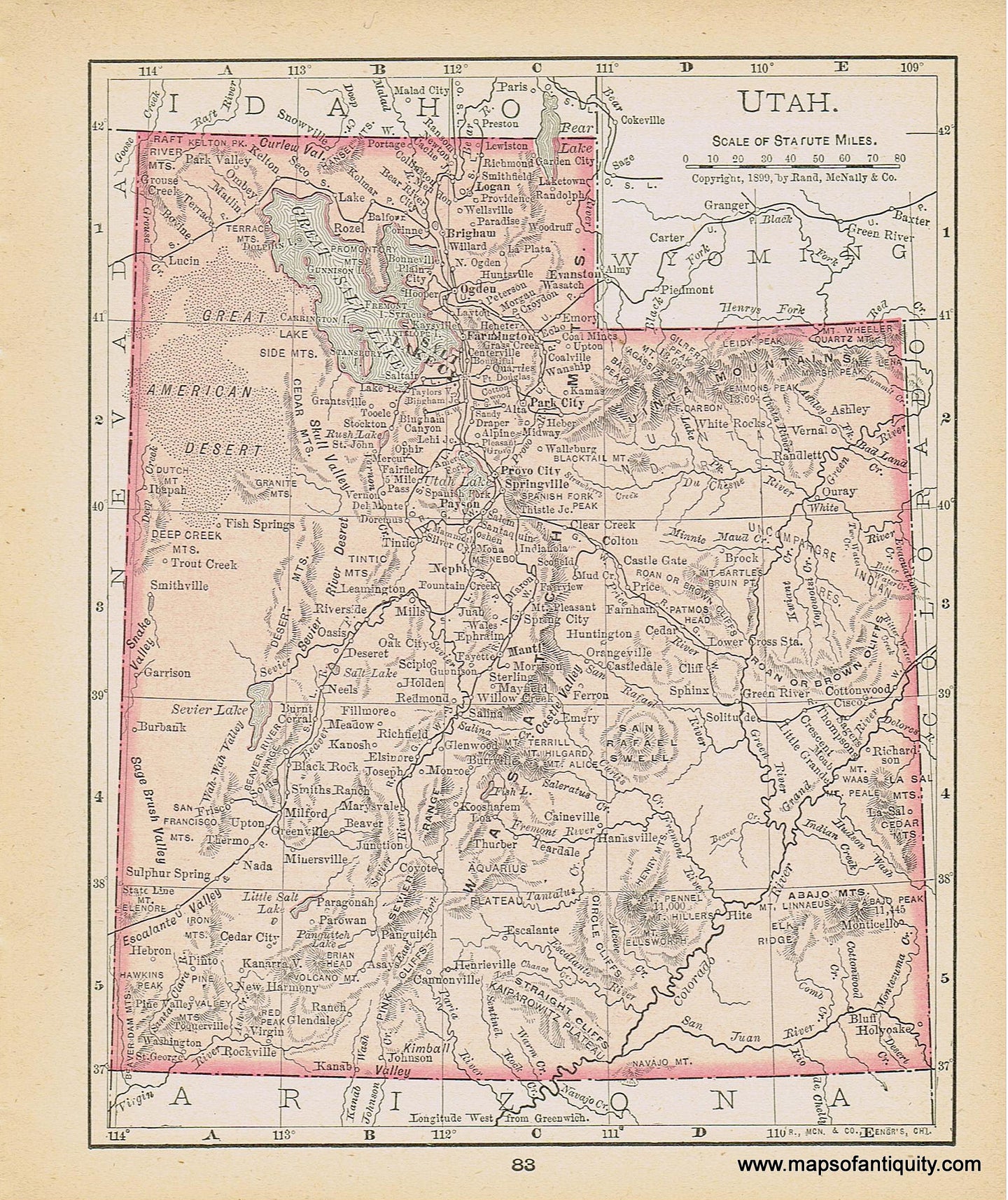 Genuine-Antique-Map-Utah-1900-Rand-McNally-Maps-Of-Antiquity