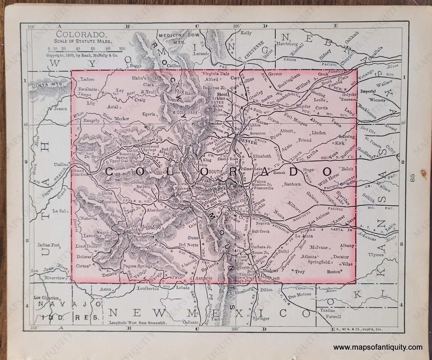 Genuine-Antique-Map-Colorado-1900-Rand-McNally-Maps-Of-Antiquity