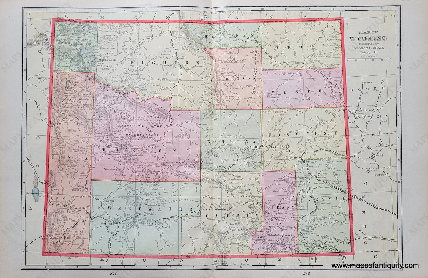 Genuine-Antique-Map-Map-of-Wyoming-Versos-Yellowstone-National-Park;-Tacoma-1903-Cram-Maps-Of-Antiquity