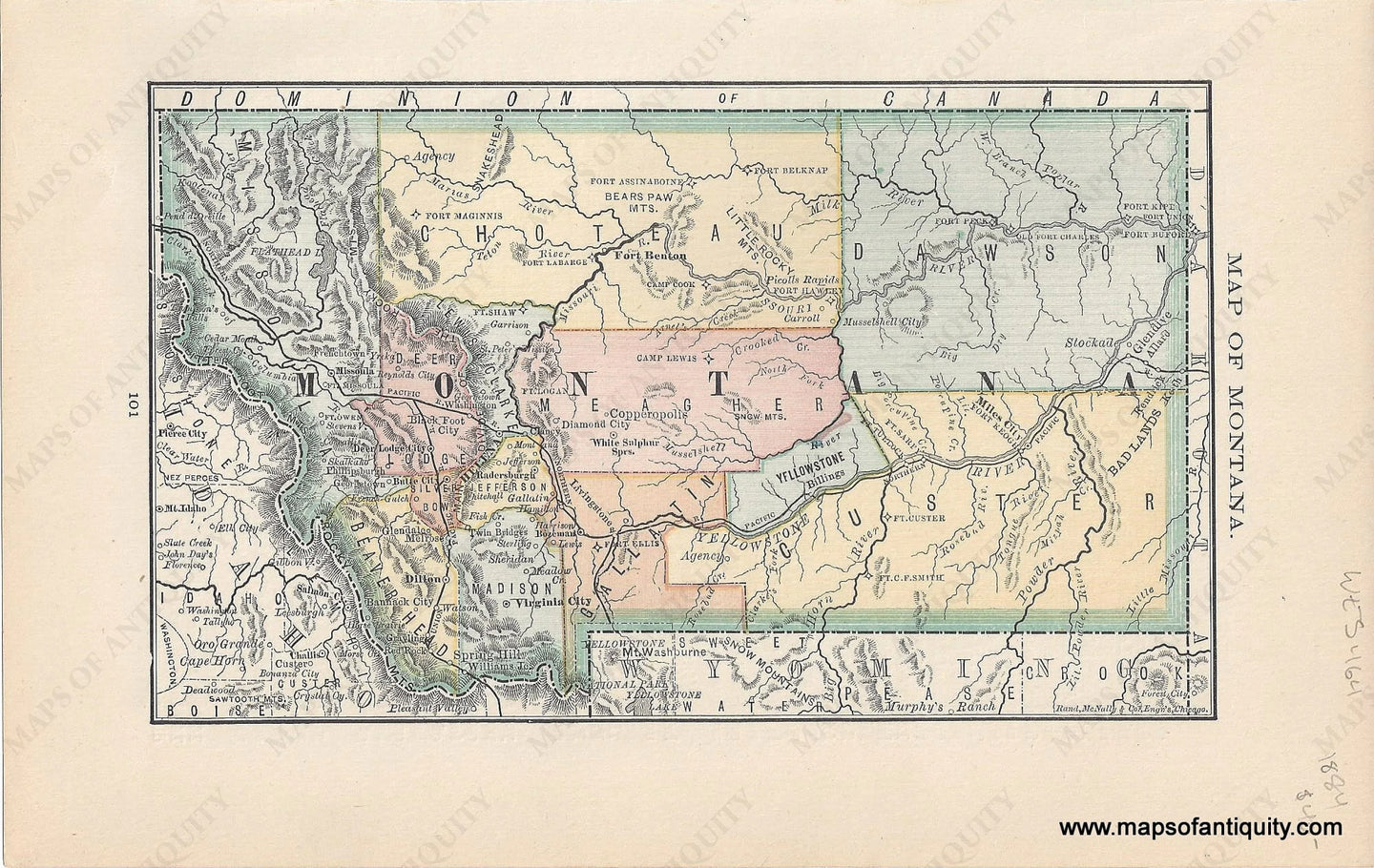 Genuine Antique Map-Map of Montana-1884-Rand McNally & Co-Maps-Of-Antiquity