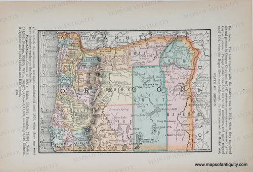 Genuine Antique Map in original printed color tones of orange, yellow, pink, and green. State of Oregon-1884-Rand McNally & Co-Maps-Of-Antiquity