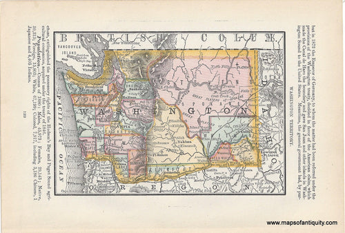 Genuine Antique Map-Washington Territory-1884-Rand McNally & Co-Maps-Of-Antiquity