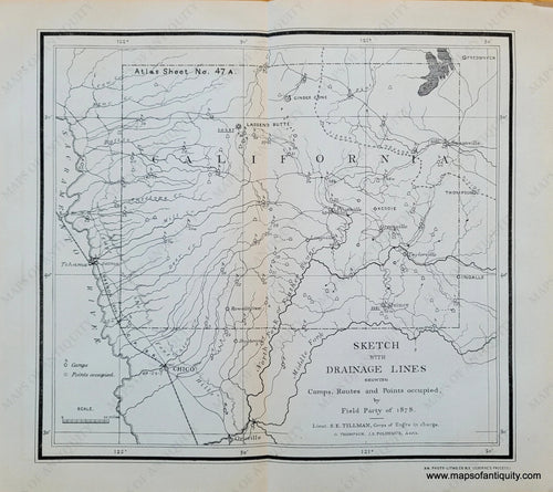 Genuine-Antique-Map-Sketch-with-Drainage-Lines-Showing-Camps-Routes-and-Points-Occupied-by-Field-Party-of-1878-1879-Wheeler-Maps-Of-Antiquity