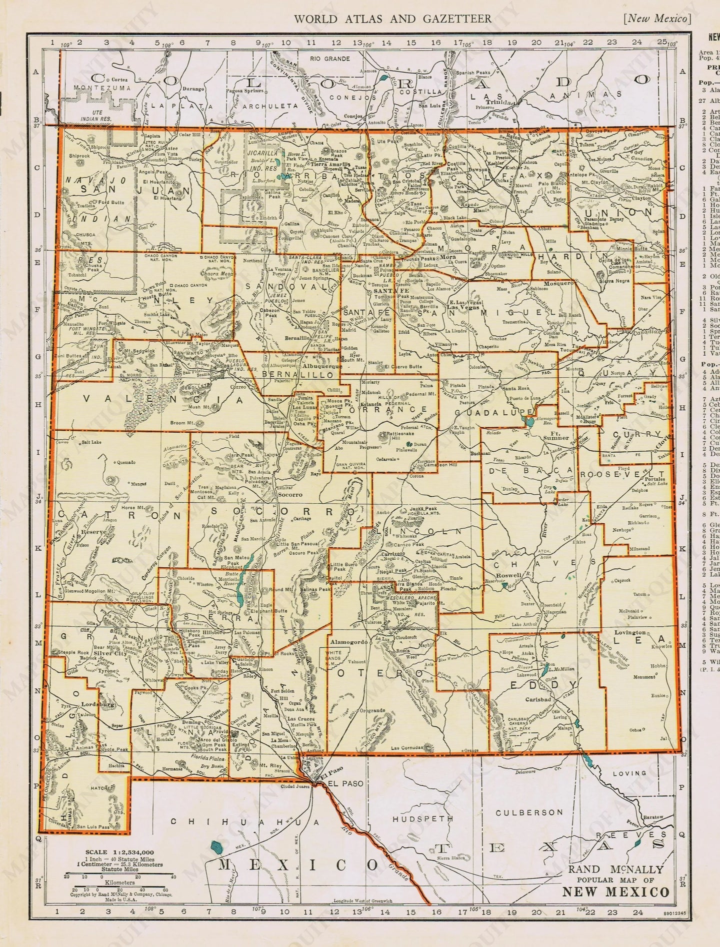 Genuine-Antique-Map-Popular-Map-of-New-Mexico-1940-Rand-McNally-Maps-Of-Antiquity