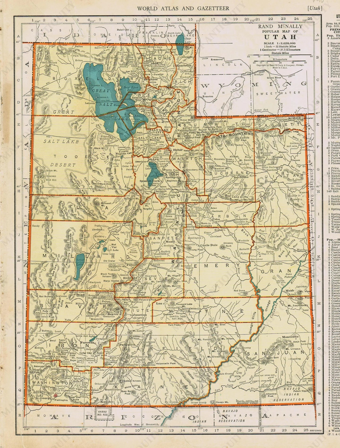 Genuine-Antique-Map-Popular-Map-of-Utah--1940-Rand-McNally-Maps-Of-Antiquity