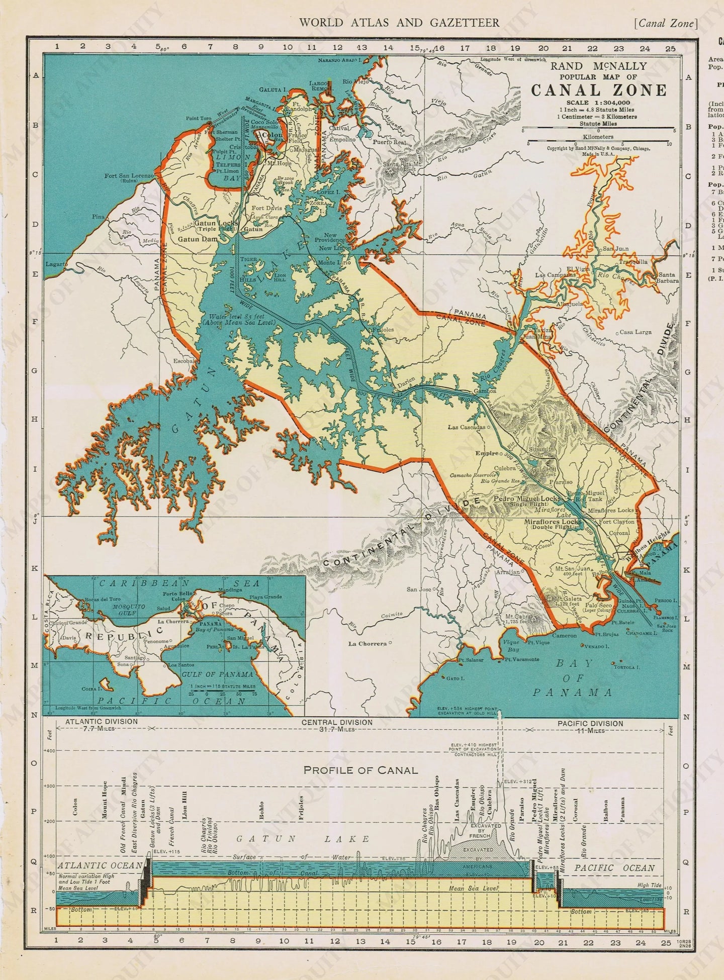 Genuine-Antique-Map-Popular-Map-of-Canal-Zone-1940-Rand-McNally-Maps-Of-Antiquity