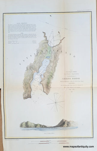 Genuine-Antique-Chart-Reconnaissance-of-Catalina-Harbor-and-the-Anchorage-on-the-N-E-Side-of-the-Island-California-California-Coastal-Report-Charts--1852-US-Coast-Survey-Maps-Of-Antiquity-1800s-19th-century