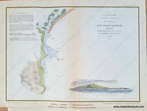 Genuine-Antique-Coast-Survey-Chart-Preliminary-Chart-of-San-Pedro-Harbor-California-1852-US-Coast-Survey-Maps-Of-Antiquity-1800s-19th-century