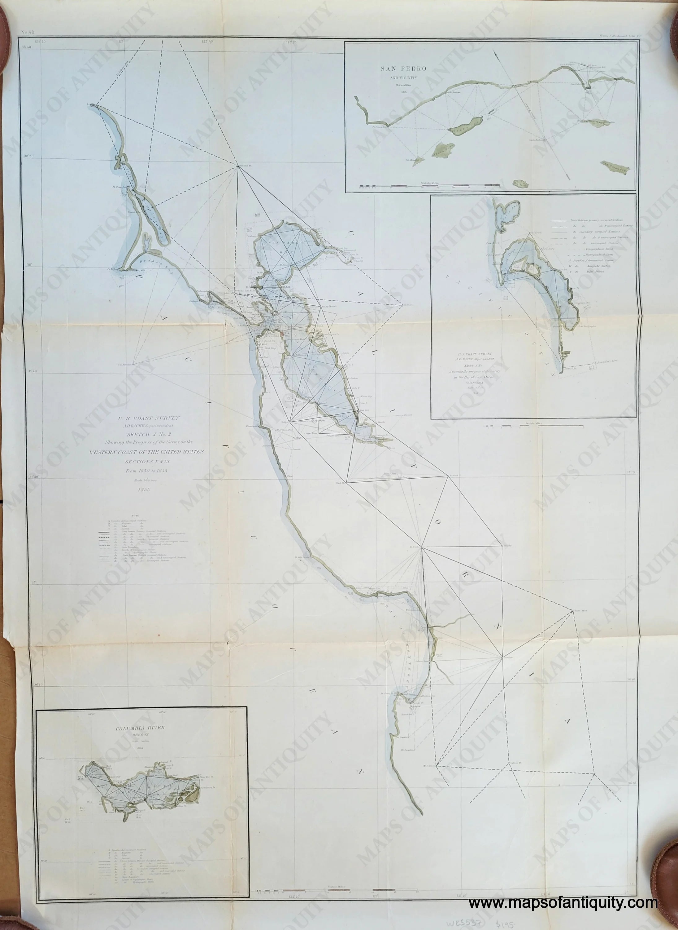 1855 Genuine Antique Chart Sketch - WES537 Genuine Antique Chart Sketch J No 2 Progress Survey West Coast United States 1855 California Coastal Report 1855 US Coast Survey Maps Of Antiquity 1800s 19th Century.webp