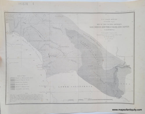 Genuine-Antique-Map-Map-of-the-Country-Between-San-Diego-and-the-Colorado-River-California-California-Coastal-Report-Charts-US-West-Charts--1855-US-Coast-Survey-Maps-Of-Antiquity-1800s-19th-century