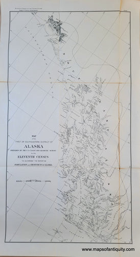 Genuine-Antique-Map-Map-of-the-First-or-Southeastern-District-of-Alaska-prepared-by-the-U-S-Coast-and-Geodetic-Survey-for-the-Eleventh-Census-to-accompany-the-report-on-Population-and-Resources-of-Alaska-1890-US-Census-Maps-Of-Antiquity