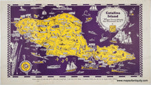 Load image into Gallery viewer, Vintage antique Map of Catalina Island with yellow illustration on a purple background
