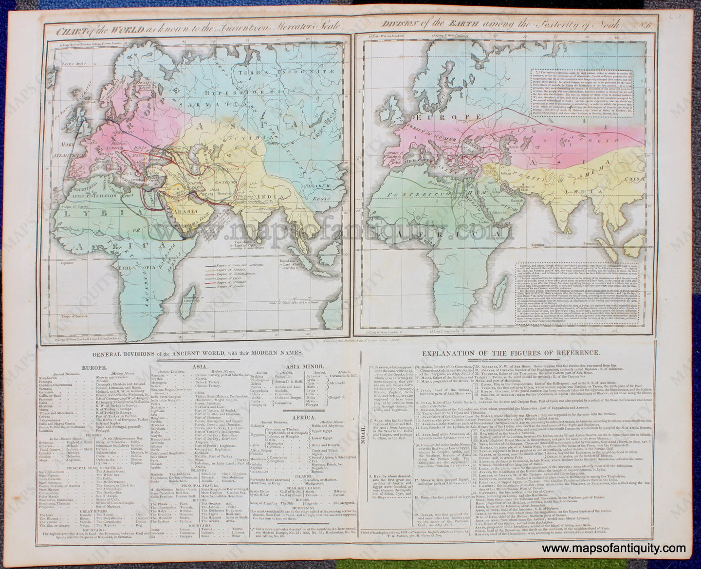 Antique-Hand-Colored-Map-World-Known-to-Ancients-and-Division-of-the-Earth-**********-World--1821-Lavoisne-Maps-Of-Antiquity