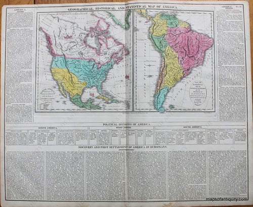 Antique-Hand-Colored-Map-Geographical-Historical-and-Statistical-Map-of-America.-No.-67.-World--1821-Lavoisne-Maps-Of-Antiquity