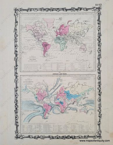 Antique-Hand-Colored-Map-World-Distribution-Map-of-Co-tidal-Lines-Ocean-Currents-and-River-Systems-******-World--1864-Johnson-Maps-Of-Antiquity