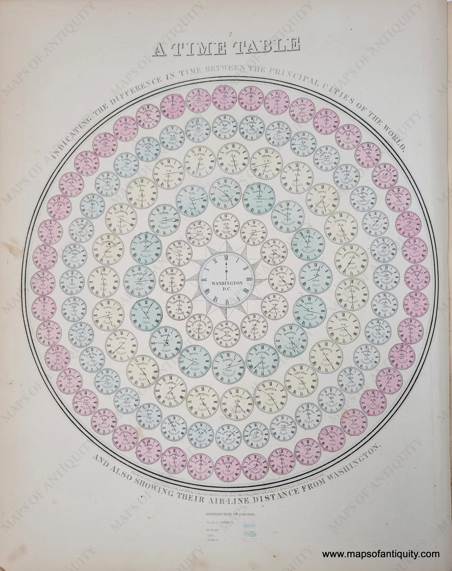 1868 - A Time Table Indicating The Difference In Between Principal Cities Of World And Also Showing