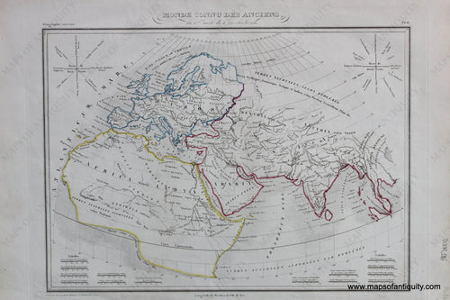 Antique-Hand-Colored-Map-Monde-connu-des-anciens-au-siecle-de-Ptolemee-World--1846-M.-Malte-Brun-Maps-Of-Antiquity