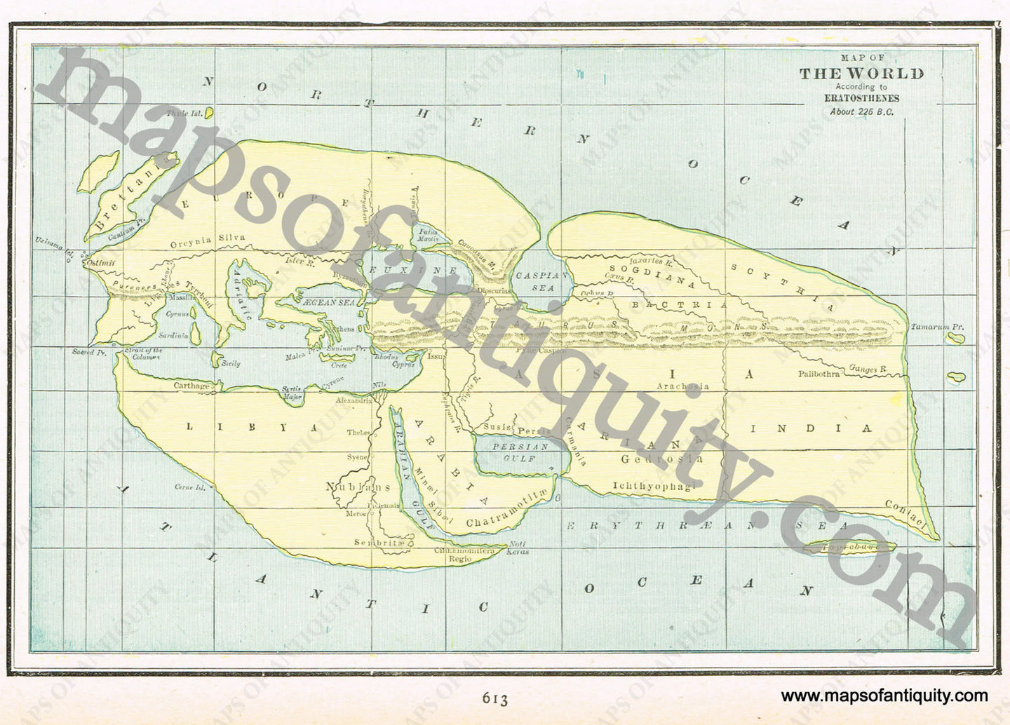 Antique-Printed-Color-Map-Map-of-The-World-According-to-Eratosthenes-World--1894-Cram-Maps-Of-Antiquity