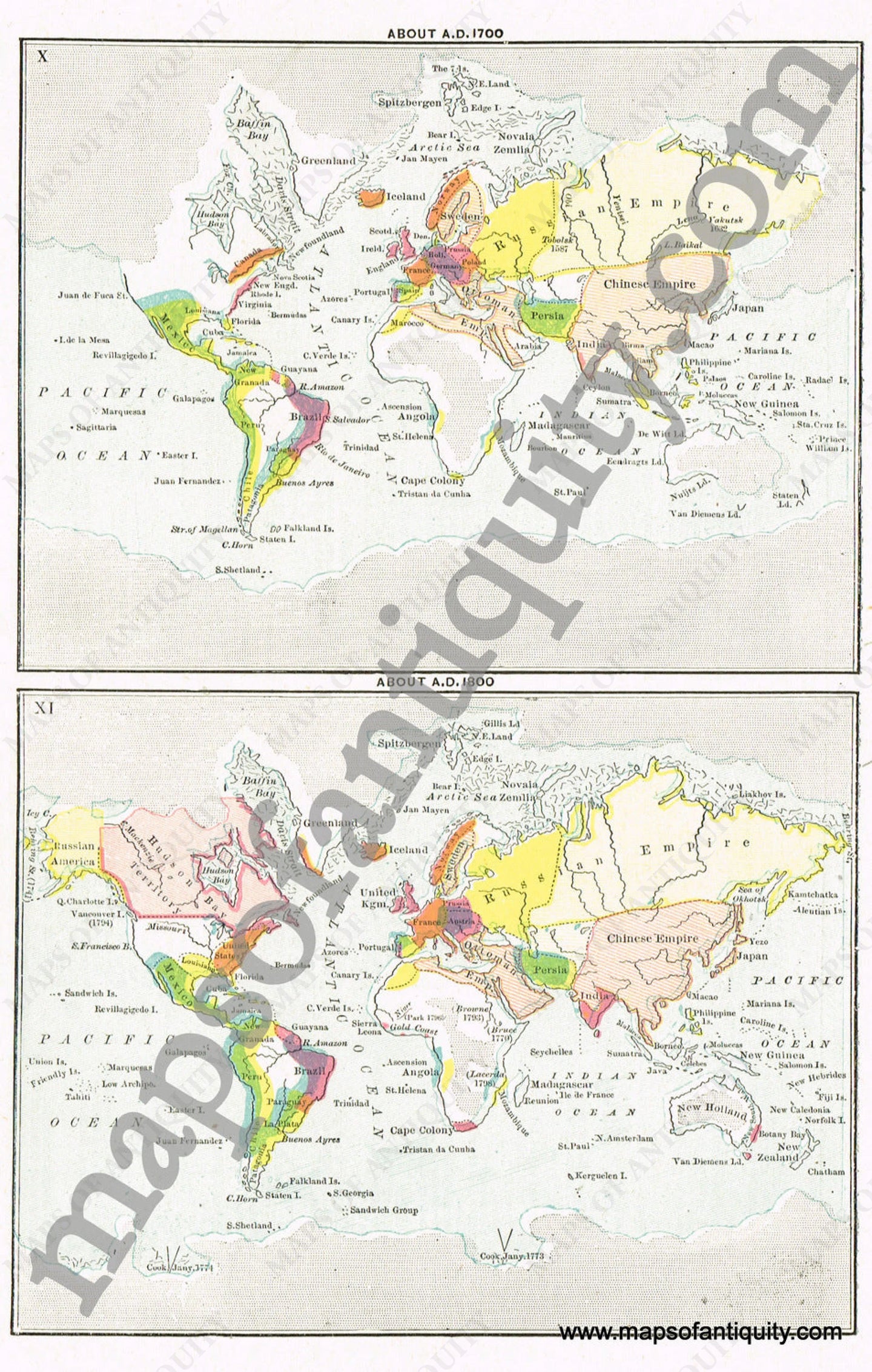 Antique-Printed-Color-Map-World-Maps-(1700-and-1800-A.D.)-World--1894-Cram-Maps-Of-Antiquity