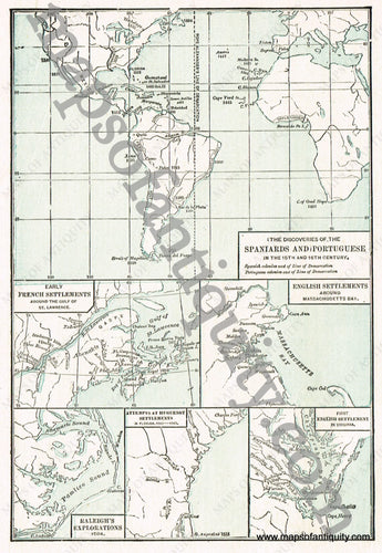 Antique-Printed-Color-Map-Explorations-Discoveries-and-Settlements-Around-The-World-World--1894-Cram-Maps-Of-Antiquity