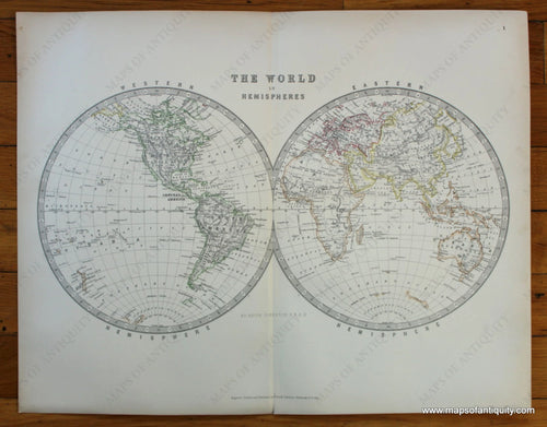 Antique-Printed-Color-Map-The-World-in-Hemispheres-World--1880-Johnston-Maps-Of-Antiquity