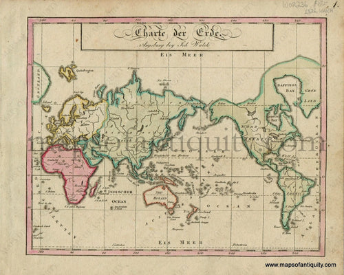 Antique-Map-Charte-de-Erde-Chart-of-the-Earth-World-Global-German-Walch-Neuester-Schul-Atlass-1826-1820s-Early-19th-Century-Maps-of-Antiquity