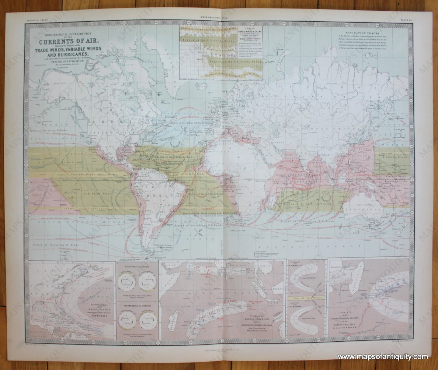 Geographical-Distribution-of-the-Currents-of-the-Air-Johnston-1856-Antique-Map-1850s-1800s