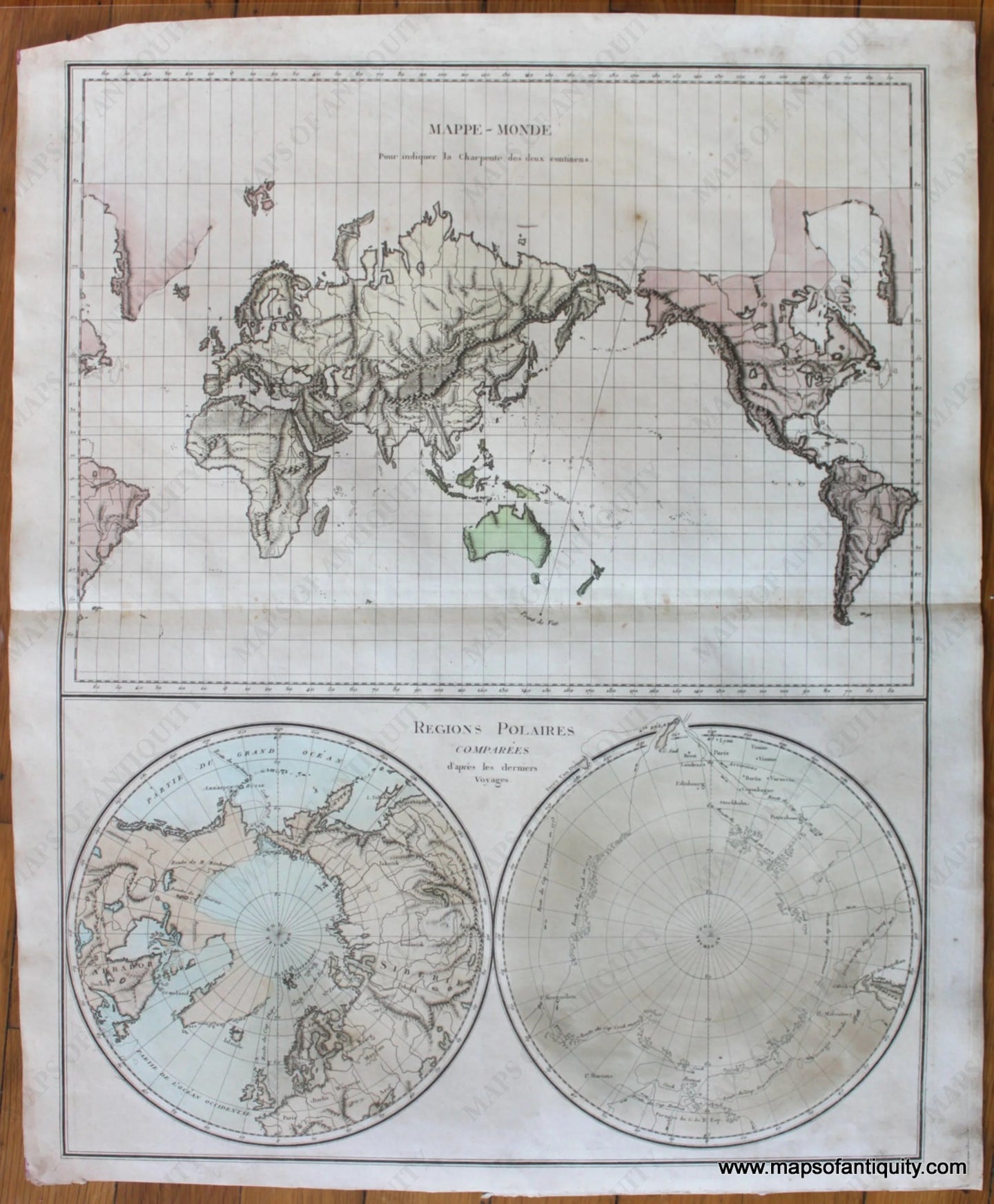 Antique-Map-World-Polar-Regions-North-South-Poles-Mappe-Monde-Polaire-comparee-1804-Poirson-1800s-19th-century-Maps-of-Antiquity