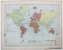 Load image into Gallery viewer, 1877 - The World Verso: On Mercator’s Projection Antique Map Genuine Printed-Color
